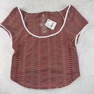 Free People FP Movement WHAT'S THE SCOOP‎ Baby Tee Top Red Combo M/L NWT